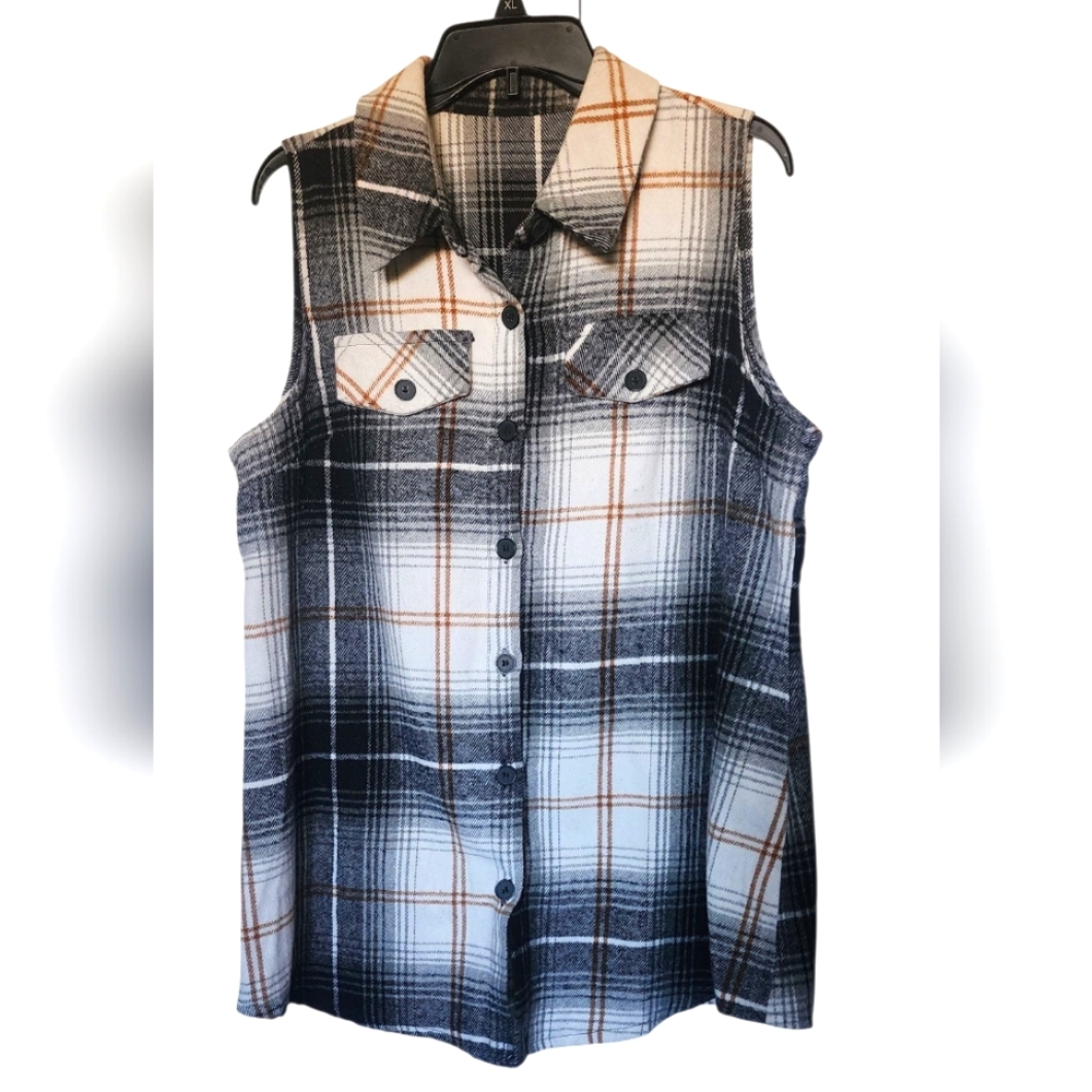 Sleeveless Flannel Button Up